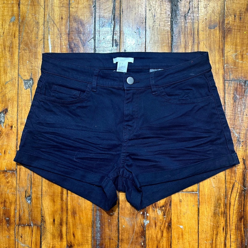 H&M Hot Pants Shorts Women's Size 6 Blue Denim‎ Cuffed Hem Dark Wash Stretch